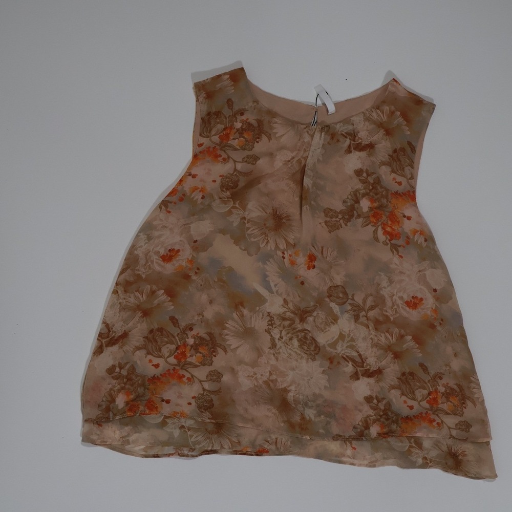 Monteri Sleeveless Blouse Floral Print Tan Orange Petite Medium NWT